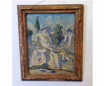 20th century Continental School oil, A house on cliff tops, 34 x 28cms
