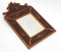 Decorative Continental wall mirror, the shaped pediment and frame painted with panels of neo-