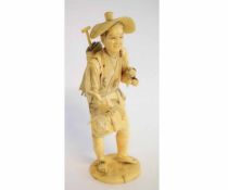 Japanese ivory figure of a farmer, signature block in red to base (a/f), 19cms high