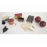 Two vintage cricket balls, TTR Private Owner's Carringtons boxed railway carriage model number