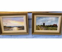 James J Allen, signed, pair of oils, "Evening on Upton Marsh, Norfolk" and "September at Stracey