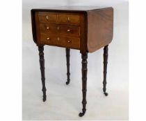 19th century mahogany and inlaid work table fitted with three drawers with turned ivory handles