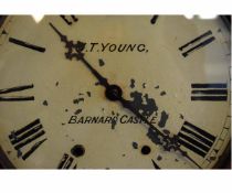 J T Young, Barnard Castle, a 19th century drop case wall clock, marquetry inlaid walnut case,