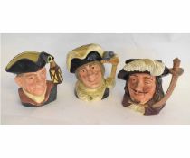 Collection of three large Royal Doulton character jugs including Porthos, The Night Watchman, Dick