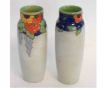 Pair of Royal Doulton vases circa 1920s, of cylindrical form with grey body, the necks with a tube