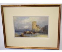 Attributed to William Roxby Beverley, watercolour, Continental Lakeland scene, 19 x 30cms