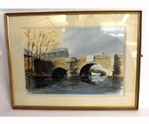 Paul Stafford, signed watercolour, "Bishop Bridge, Norwich", 35 x 53cms