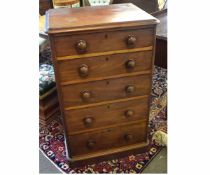 19th century mahogany five full width drawer pillar chest with turned knob handles, 68cms wide x