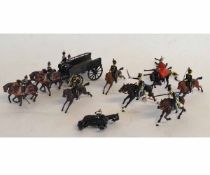Mixed Group: lead toy soldiers including a wagon pulled by four horses and a group of Household