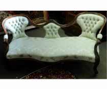 19th century walnut harlequin salon suite comprising two similar armchairs with scroll arms and