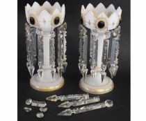 Pair of opaline glass Art Nouveau style vases with large glass droplets, 32cms high