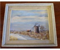 J Grabowski, signed oil/board, "Winter near Martham", 23 x 29cms