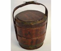 Early 20th century painted rice steamer with decorative painted detail with shaped bamboo handle and