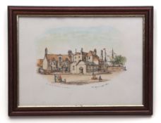 THE OLD BANK HOUSE AT LYNN, hand coloured engraving, 1864, approx size 250 x 350mm, framed and