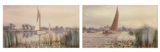 STEPHEN JOHN BATCHELDER (1849-1932) Broads scenes with wherry and yacht pair of watercolours, one