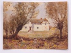 J W KING (19TH/20TH CENTURY) "Gathering Kingcups, a Suffolk farmhouse" watercolour, signed lower