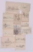 AR CHARLES E HANNAFORD (1863-1955) various subjects portfolio of watercolours and drawings etc