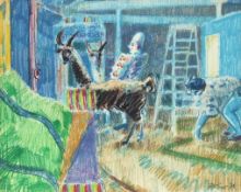 AR BRUER TIDMAN (born 1939) Clowns with llamas crayon and pastel drawing, signed and dated 84