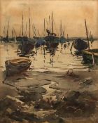 AR CHARLES A HANNAFORD (1887-1972) Moored fishing boats watercolour, signed lower right 28 x 23cms