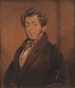 HORACE BEEVOR LOVE (1800-1838) Portrait of a young gent watercolour 12 x 10cms, maple framed