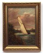 PERCY LIONEL (19TH/20TH CENTURY) Norfolk Broads scene with boat oil on canvas, signed lower right 28