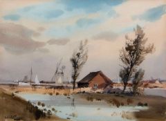 AR LESLIE L HARDY MOORE, RI, (1907-1997) "Thurne" watercolour, signed lower left 28 x 37cms