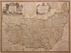 EMANUEL BOWEN: AN ACCURATE MAP OF THE COUNTY OF SUFFOLK DIVIDED INTO ITS HUNDREDS, hand coloured