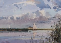 AR DAVID TALKS (BORN 1937) Sailing boat on the Broads watercolour, signed lower left 25 x 34cms