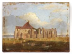 HENRY NINHAM (1793-1874)Ruined church, Norfolk coast oil on board, bears inscription verso 17 x