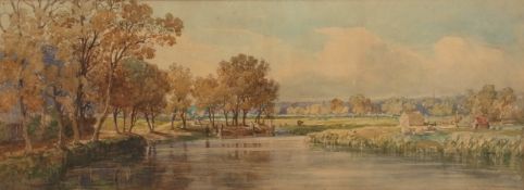 JOHN JOSEPH COTMAN (1814-1878) River landscape with distant view of Norwich watercolour, signed