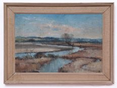 AR IAN HOUSTON (born 1934) "Sunlight and Shadow: River Yare" oil on board, signed lower right, dated