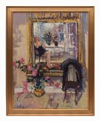 AR GEOFFREY CHATTEN (CONTEMPORARY) Interior scene with seated lady oil on board, signed lower left
