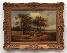 WILLIAM PHILIP BARNES FREEMAN (1813-1897) inscribed verso "Lane scene at Bramerton" oil on board,