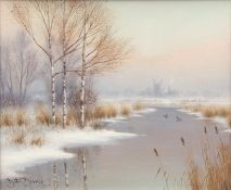 AR DAVID F DANE (CONTEMPORARY) "Silver birches by the river - Winter"oil on canvas, signed lower