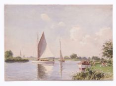 AR SEPTIMUS EDWIN SCOTT, ROI, RWS (1879-1965) "On the Norfolk Broads" watercolour, signed lower