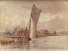 STEPHEN JOHN BATCHELDER (1849-1932) "Coldham Hall, River Bure, Norfolk" watercolour, monogrammed