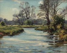 AR WILFRED STANLEY PETTIT (1904-1978) River landscape oil on board, signed lower right 22 x 27cms