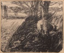 HARRY BECKER (1865-1928) "Suffolk sheep, field edge" lithograph 27 x 32cms