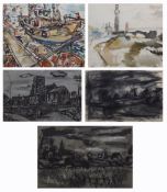 AR DAVID SMITH (1920-1999) Various subjects group of five watercolours, one signed assorted sizes (