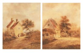 THOMAS CHURCHYARD (1798-1865) Landscapes with cottages and figures Pair of watercolours 13 x