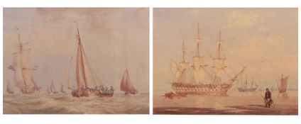 WILLIAM JOY (1803-1867) Seascapes pair of watercolours 17 x 24cms (2)