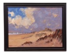 KEITH TUTT (CONTEMPORARY) "Holkham Beach (after Seago)" oil on board, signed verso 29 x 39cms