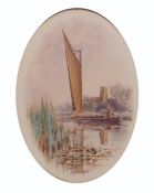 STEPHEN JOHN BATCHELDER (1849-1932) Norfolk river scene, Wherry passing a church watercolour, signed