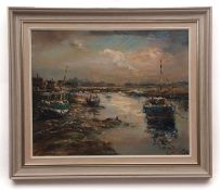AR JACK COX (1914-2007) Wells estuary at sunset oil on board, signed lower right 40 x 50cms