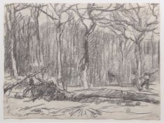 HARRY BECKER (1865-1928) "Tree felling" lithograph 28 x 38cms Provenance: The Wildlife Art