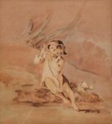 JOHN THIRTLE (1777-1839) Young girl with a dog watercolour 21 x 19cms Provenance: from a private