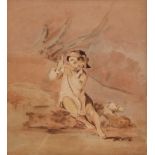 JOHN THIRTLE (1777-1839) Young girl with a dog watercolour 21 x 19cms Provenance: from a private