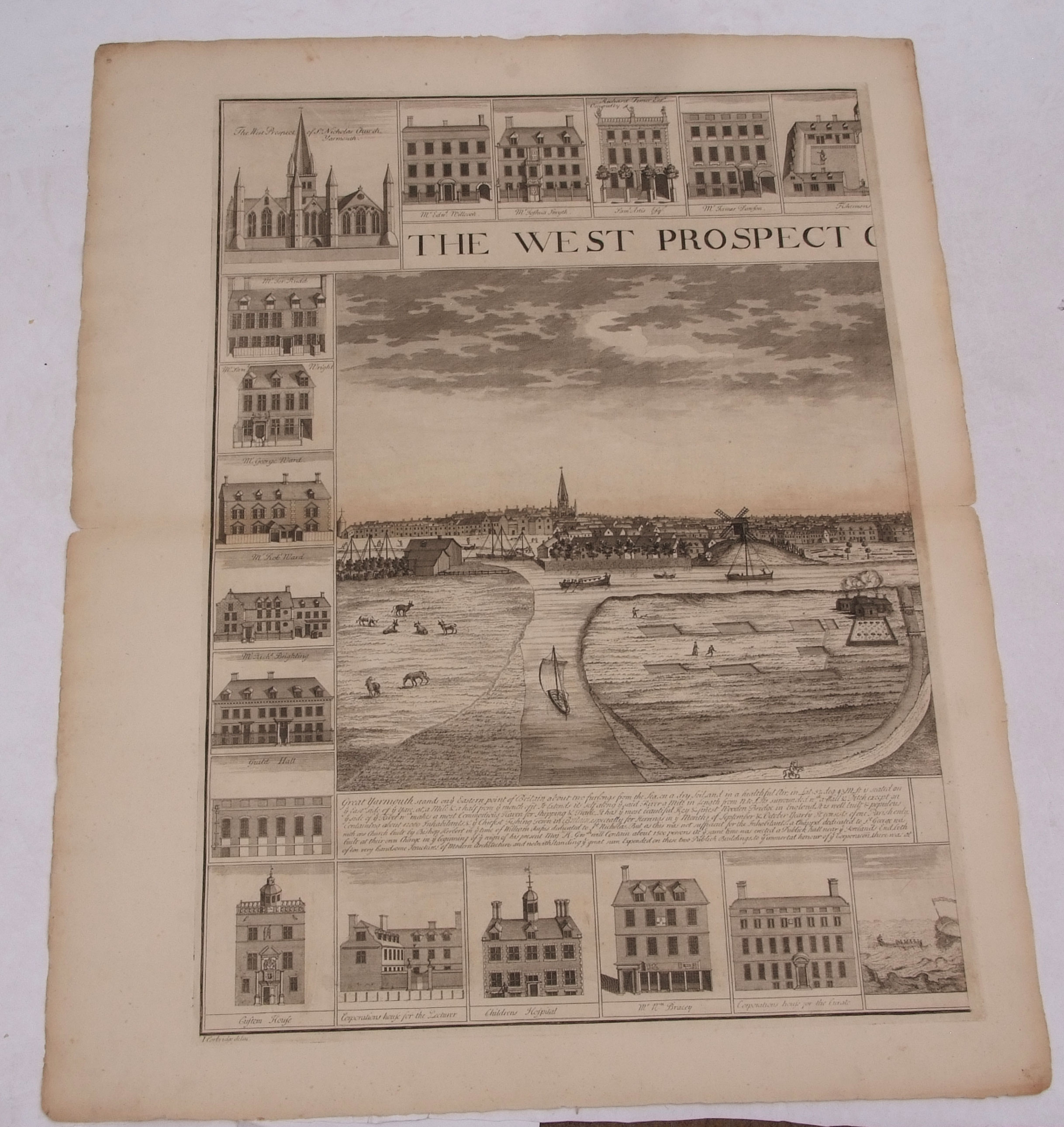 J CORBRIDGE: THE WEST PROSPECT OF THE TOWN OF GREAT YARMOUTH IN NORFOLK, engraved panoramic