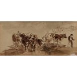 HENRY NINHAM (1793-1874)Figures with Cows pen, ink and wash 6 x 11cms