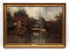 ENGLISH SCHOOL (LATE 19TH CENTURY) "Norwich from Pull's Ferry" oil on canvas 60 x 90cms